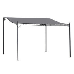 Outsunny 4 X 3M Wall Mounted Awning Free Stand Canopy Shade Porch Pergola Grey - thumbnail 2