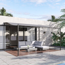 Outsunny 4 X 3M Wall Mounted Awning Free Stand Canopy Shade Porch Pergola Grey - thumbnail 1