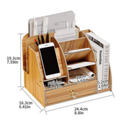 Natural Wooden Shelf Desk Organiser Storage Desktop Pen Holder Box - thumbnail 2
