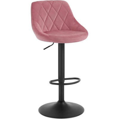1X Pink Height Adjustable Swivel Bar Stool Velvet Seat Metal Footrest - image 1