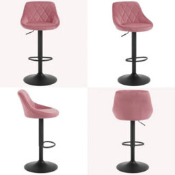 1X Pink Height Adjustable Swivel Bar Stool Velvet Seat Metal Footrest - thumbnail 3