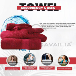 Gc Gaveno Cavailia 2Pk Miami Bath Towel 70X125 Wine 700 Gsm Quick Drying & Super Absorbent Bath Towel Set - thumbnail 4