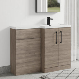 Balterley Right-Hand Bathroom Vanity And Wc Unit Combination With Basin - 1100mm - Woodgrain Mid Oak With Black Handles - thumbnail 4