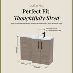 Balterley Right-Hand Bathroom Vanity And Wc Unit Combination With Basin - 1100mm - Woodgrain Mid Oak With Black Handles - thumbnail 5