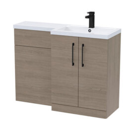 Balterley Right-Hand Bathroom Vanity And Wc Unit Combination With Basin - 1100mm - Woodgrain Mid Oak With Black Handles - thumbnail 1