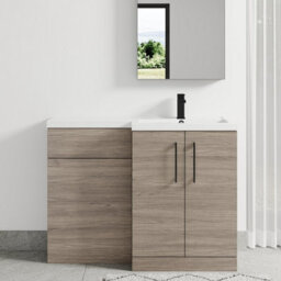 Balterley Right-Hand Bathroom Vanity And Wc Unit Combination With Basin - 1100mm - Woodgrain Mid Oak With Black Handles - thumbnail 2