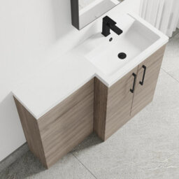 Balterley Right-Hand Bathroom Vanity And Wc Unit Combination With Basin - 1100mm - Woodgrain Mid Oak With Black Handles - thumbnail 3