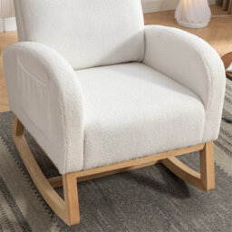 Abrihome Teddy Fabric Rocking Chair Mid-Century Modern Style With Padded Seat Living Room Bedroom Accent Chair (Beige) - thumbnail 5