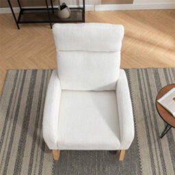 Abrihome Teddy Fabric Rocking Chair Mid-Century Modern Style With Padded Seat Living Room Bedroom Accent Chair (Beige) - thumbnail 7
