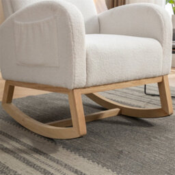 Abrihome Teddy Fabric Rocking Chair Mid-Century Modern Style With Padded Seat Living Room Bedroom Accent Chair (Beige) - thumbnail 3