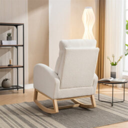 Abrihome Teddy Fabric Rocking Chair Mid-Century Modern Style With Padded Seat Living Room Bedroom Accent Chair (Beige) - thumbnail 8