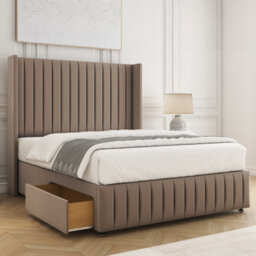 Bsspoke Luna Divan Bed Set Mink Plush Velvet 54Inch Headboard & Footboard 2 Drawers Footend & Mattress In All Sizes - thumbnail 1