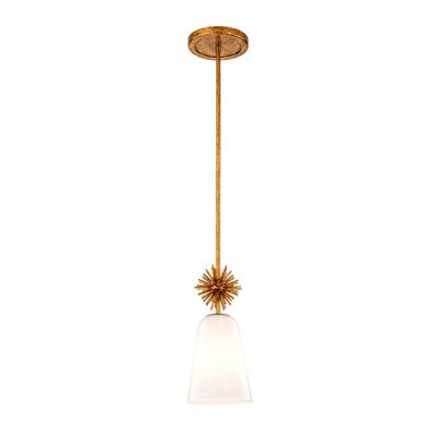 Luminosa Lighting Elstead Staring Slim Pendant Ceiling Light Contemporary Distressed Gold 1X E27 Opal Shade - image 1