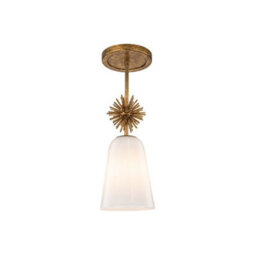 Luminosa Lighting Elstead Staring Slim Pendant Ceiling Light Contemporary Distressed Gold 1X E27 Opal Shade - thumbnail 4
