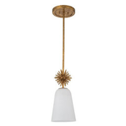 Luminosa Lighting Elstead Staring Slim Pendant Ceiling Light Contemporary Distressed Gold 1X E27 Opal Shade - thumbnail 5