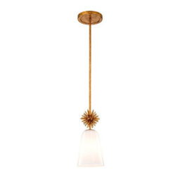 Luminosa Lighting Elstead Staring Slim Pendant Ceiling Light Contemporary Distressed Gold 1X E27 Opal Shade - thumbnail 1