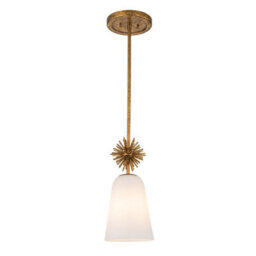 Luminosa Lighting Elstead Staring Slim Pendant Ceiling Light Contemporary Distressed Gold 1X E27 Opal Shade - thumbnail 2