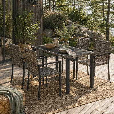 Wyld Haus Saka 5-Piece Rattan Outdoor Dining Set - 4-Seater With Tempered Glass Rectangular Table - image 1
