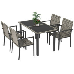 Wyld Haus Saka 5-Piece Rattan Outdoor Dining Set - 4-Seater With Tempered Glass Rectangular Table - thumbnail 2
