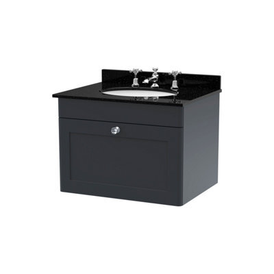 Balterley Swynnerton Traditional 1 Drawer Wall Hung Vanity Unit With Marble Basin, Dark Grey, 600mm - image 1