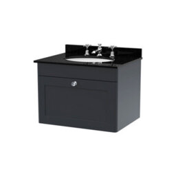Balterley Swynnerton Traditional 1 Drawer Wall Hung Vanity Unit With Marble Basin, Dark Grey, 600mm - thumbnail 1