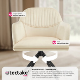 Tectake Set Of 4 Lounge Armchair Living Room Accent Chair 360 Swivel Slim Steel Legs Velvet Fabric   - Cream/black - thumbnail 5