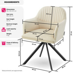 Tectake Set Of 4 Lounge Armchair Living Room Accent Chair 360 Swivel Slim Steel Legs Velvet Fabric   - Cream/black - thumbnail 6