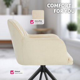 Tectake Set Of 4 Lounge Armchair Living Room Accent Chair 360 Swivel Slim Steel Legs Velvet Fabric   - Cream/black - thumbnail 7