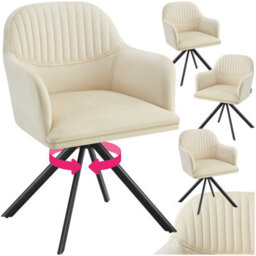Tectake Set Of 4 Lounge Armchair Living Room Accent Chair 360 Swivel Slim Steel Legs Velvet Fabric   - Cream/black