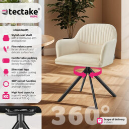 Tectake Set Of 4 Lounge Armchair Living Room Accent Chair 360 Swivel Slim Steel Legs Velvet Fabric   - Cream/black - thumbnail 2