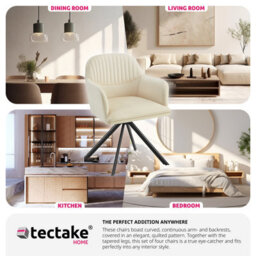 Tectake Set Of 4 Lounge Armchair Living Room Accent Chair 360 Swivel Slim Steel Legs Velvet Fabric   - Cream/black - thumbnail 8