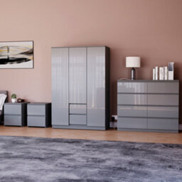 Lassic Vida Designs Glinton 4 Piece Grey Fsc Bedroom Set - (8 Drawer Chest, 3 Door Wardrobe, 2 Drawer Bedside Chest X2) - thumbnail 1