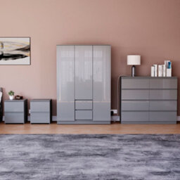Lassic Vida Designs Glinton 4 Piece Grey Fsc Bedroom Set - (8 Drawer Chest, 3 Door Wardrobe, 2 Drawer Bedside Chest X2) - thumbnail 2