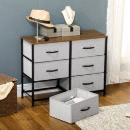 Homcom 6 Drawer Fabric Chest Of Drawers W/ Wooden Top For Hallway Grey - thumbnail 7