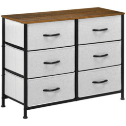 Homcom 6 Drawer Fabric Chest Of Drawers W/ Wooden Top For Hallway Grey - thumbnail 2