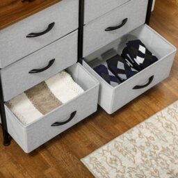 Homcom 6 Drawer Fabric Chest Of Drawers W/ Wooden Top For Hallway Grey - thumbnail 8