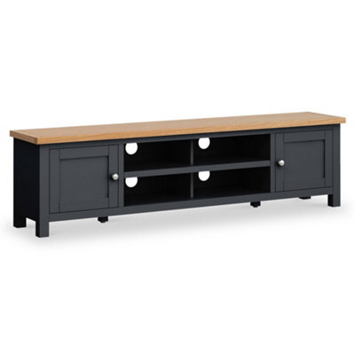 Farro Charcoal Grey 180Cm Extra Large Tv Unit - Fully Assembled - Painted With Oak Top By Roseland Furniture - image 1