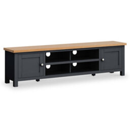 Farro Charcoal Grey 180Cm Extra Large Tv Unit - Fully Assembled - Painted With Oak Top By Roseland Furniture