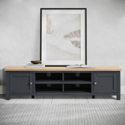 Farro Charcoal Grey 180Cm Extra Large Tv Unit - Fully Assembled - Painted With Oak Top By Roseland Furniture - thumbnail 2