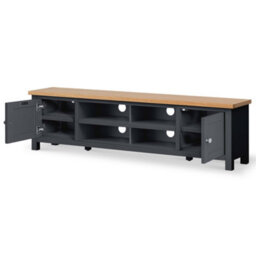 Farro Charcoal Grey 180Cm Extra Large Tv Unit - Fully Assembled - Painted With Oak Top By Roseland Furniture - thumbnail 5