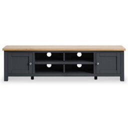 Farro Charcoal Grey 180Cm Extra Large Tv Unit - Fully Assembled - Painted With Oak Top By Roseland Furniture - thumbnail 3