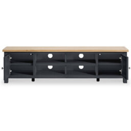 Farro Charcoal Grey 180Cm Extra Large Tv Unit - Fully Assembled - Painted With Oak Top By Roseland Furniture - thumbnail 4