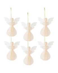 Werchristmas Set Of 6 Off-White Paper Angel Christmas Decorations, 13 Cm - thumbnail 1