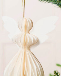 Werchristmas Set Of 6 Off-White Paper Angel Christmas Decorations, 13 Cm - thumbnail 5