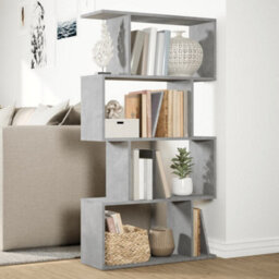 Walplus Room Divider Bookcase 4 Tier Concrete Grey 70X24X129 Cm Engineered Wood - thumbnail 4
