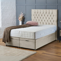 Bsspoke Chesterfield Ottoman Divan Bed End Lift Up Storage Base Cream Plush Velvet With Mattress & 54Inch Headboard All Sizes - thumbnail 1