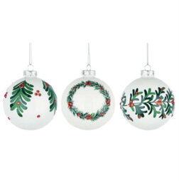 Shatchi Christmas Glass Baubles 12Pcs Set - 8Cm White Ornaments With 3 Elegant Assorted Designs - thumbnail 5