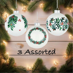 Shatchi Christmas Glass Baubles 12Pcs Set - 8Cm White Ornaments With 3 Elegant Assorted Designs - thumbnail 3
