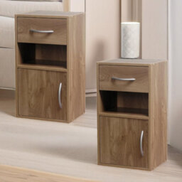 Pirlo Plush 2Pc Wooden Bedside Nightstand Oak Bedroom Furniture - thumbnail 5
