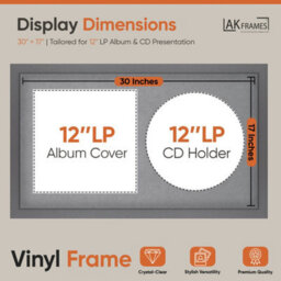 "30X17"" Dark Grey Modern Vinyl Record Frame With Mid Grey Mount For 12 Inch Lp Album Cover & Disc - Ak Frames" - thumbnail 2